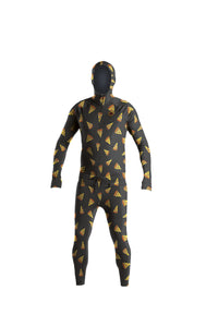 Pizza print snowboard men's one piece thermal base layer.