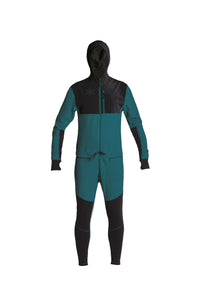 Teal snowboard men's one piece thermal base layer.