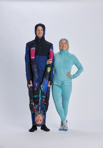 Galaxy print snowboard youth one piece thermal base layer.