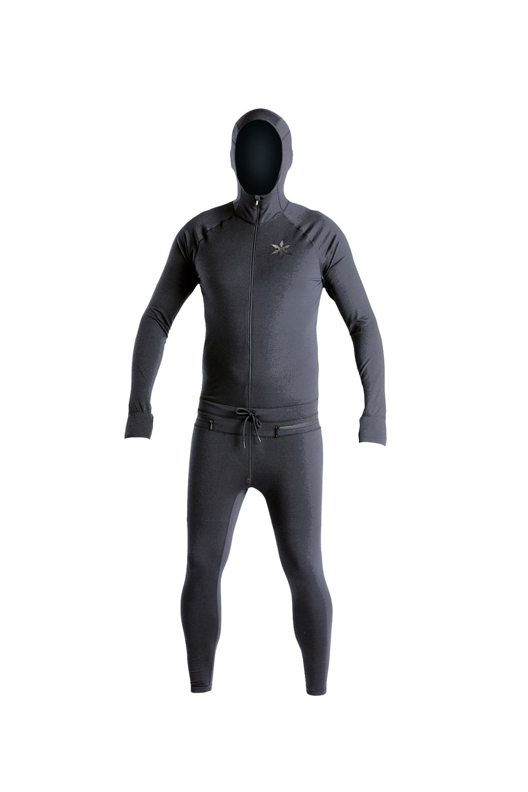 Black snowboard men's one piece thermal base layer.