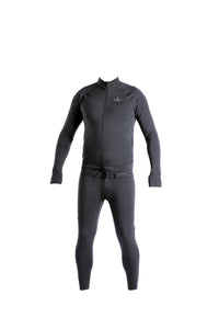 Black snowboard men's hoodless one piece base layer.