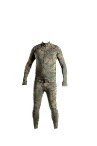 Camouflage print snowboard men's hoodless one piece base layer.