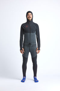 Black snowboard men's one piece thermal base layer.