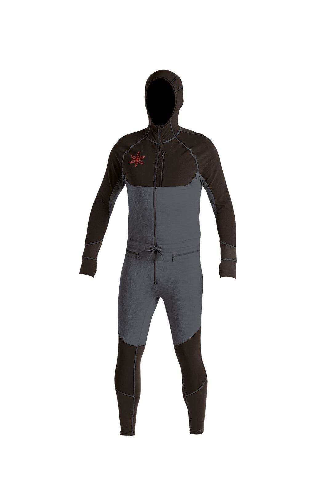 Black snowboard men's one piece thermal base layer.