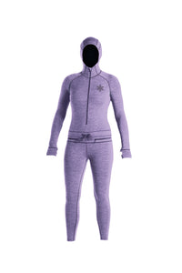 Purple snowboard women's merino wool one piece base layer.