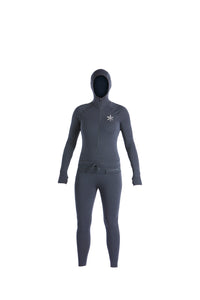 Black snowboard women's thermal one piece base layer.