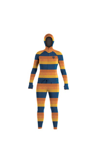 Multicolor stripe print snowboard women's thermal one piece base layer.