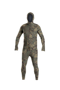 Camouflage snowboard men's one piece thermal base layer.