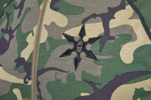Camouflage snowboard men's hoodless one piece base layer.