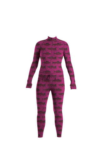 Fish print snowboard women's thermal one piece base layer.