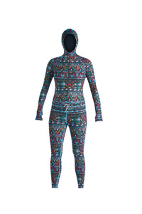 Multicolor print snowboard women's thermal one piece base layer.