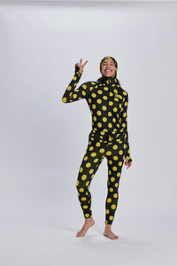 Multicolor smile print snowboard women's thermal one piece base layer.