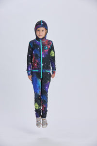 Multicolor print snowboard youth one piece thermal base layer.